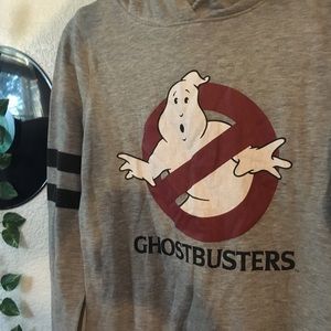 ghost busters hoodie with stripes on sleeves